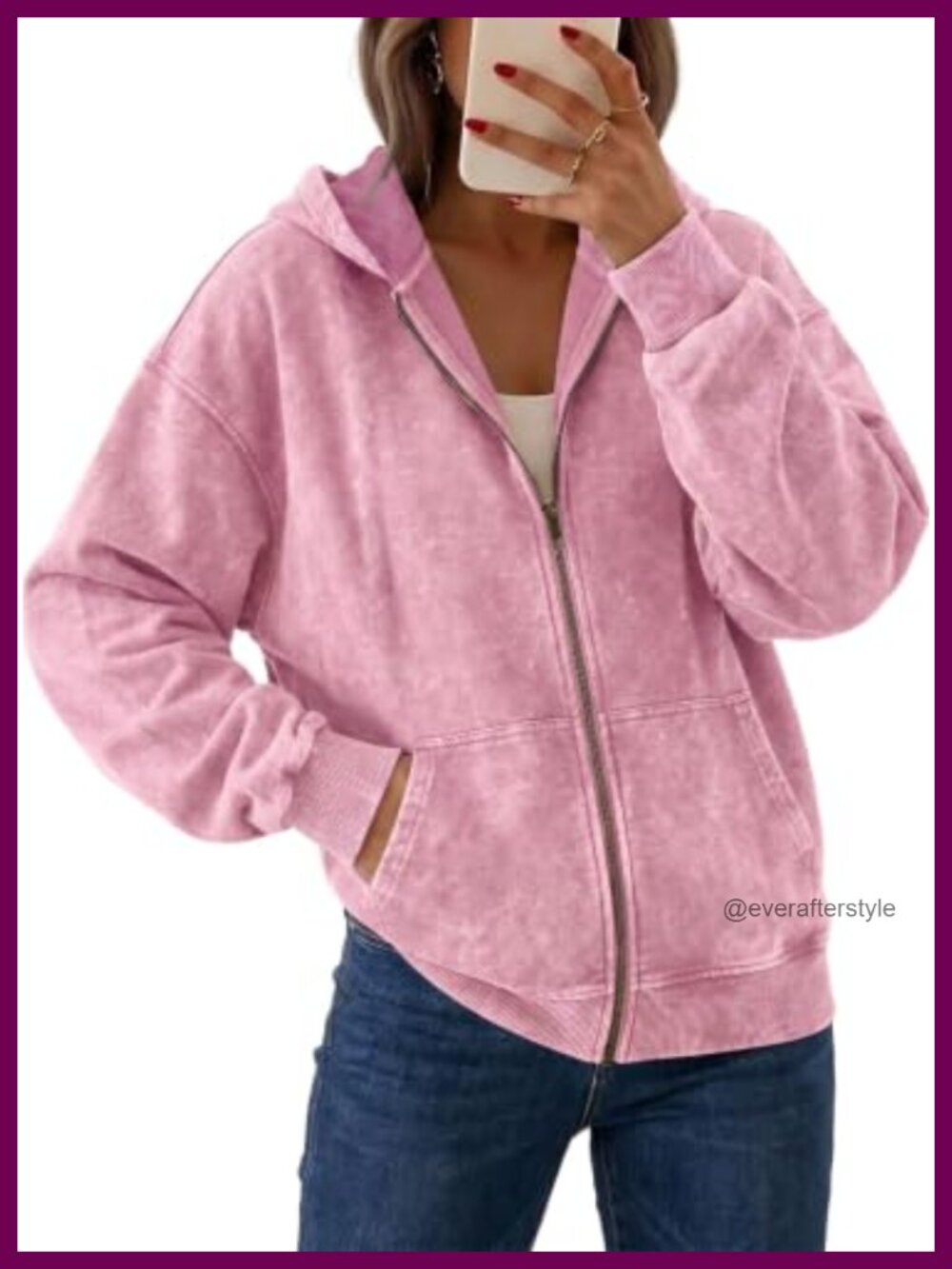 Oversized Full Zip Hoodie Washed Out Sweatshirt Cotton Blend